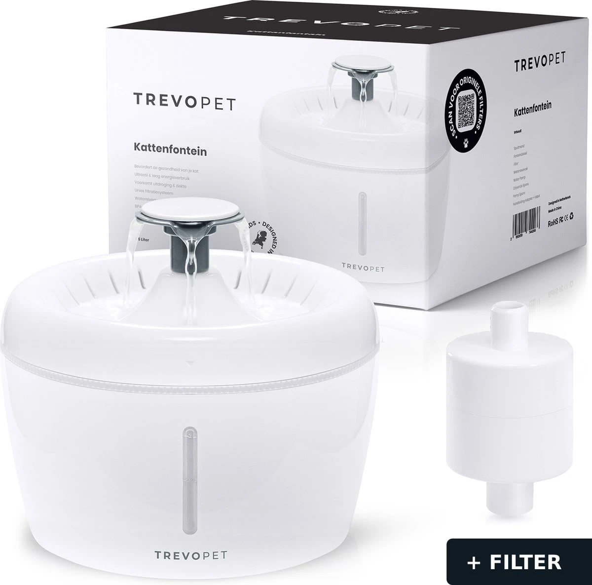 TrevoPet® Drinkfontein Kat - Waterfontein Kat - Kattenfontein - Fluisterstil - Drinkfontein - Drinkbak Kat - 2.5 Liter - Inclusief Filter - Wit 1 TrevoPet® Drinkfontein Kat - Waterfontein Kat - Kattenfontein - Fluisterstil - Drinkfontein - Drinkbak Kat - 2.5 Liter - Inclusief Filter - Wit