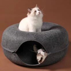 Merkloos A.K.A. Kattentunnel En Kattenmand In-1 – Kattenspeelgoed Speeltunnel Kattenhuis – Kattenhol Rond Kattenspeeltjes - Cat Cave Donut - Antraciet Vilt -Dieren Product Winkel 1200x1195 7