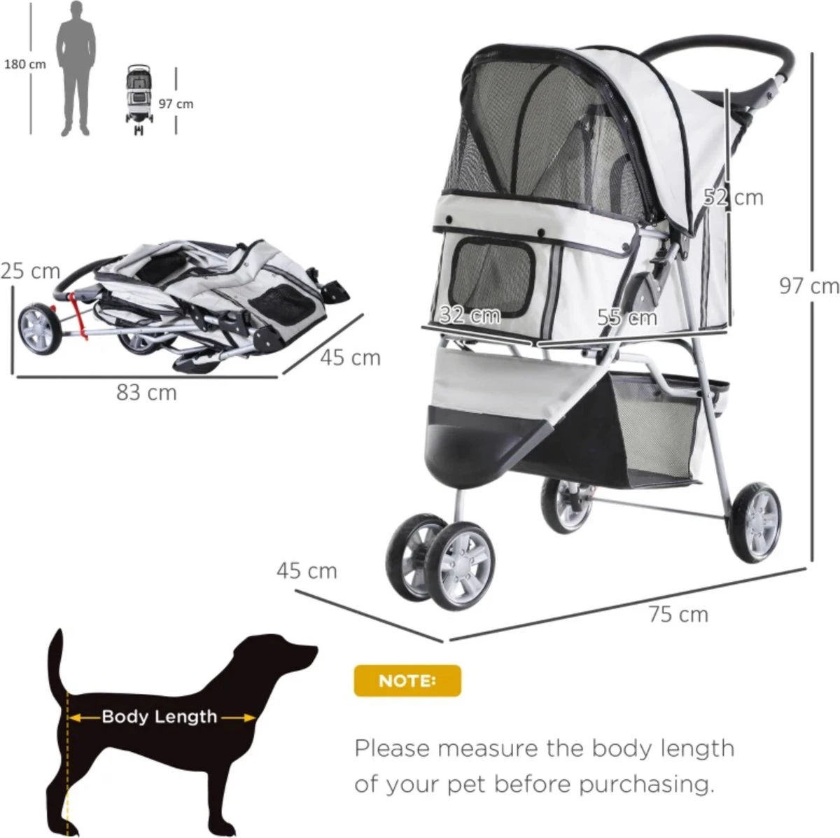 Zenzee - Hondenbuggy - Honden Buggy - Hondentrolley - Hondenwagen - Opvouwbaar - Parkeerrem - Opbergruimte - Grijs 4 Zenzee - Hondenbuggy - Honden Buggy - Hondentrolley - Hondenwagen - Opvouwbaar - Parkeerrem - Opbergruimte - Grijs - Afbeelding 4