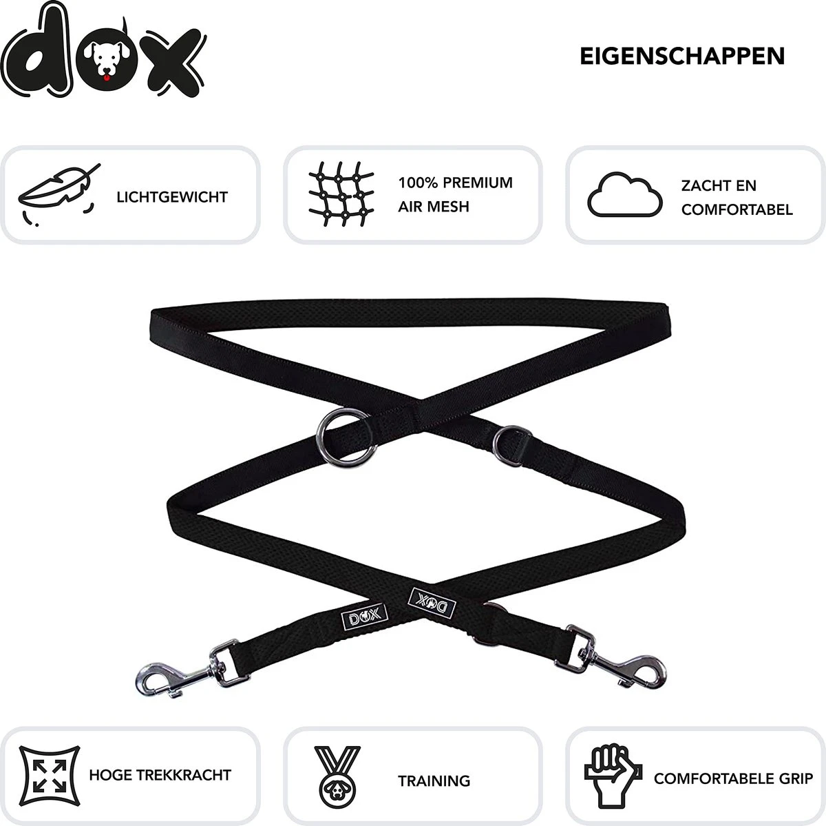 DDOXX Hondenriem Air Mesh, 3-voudig Verstelbaar, 2m | Voor Kleine & Grote Honden | Dubbele Riem Twee Honden Kat Puppy | Tug Leash Large | Lead Leash Small | Walking Leash Puppy Leash | Zwart, XS 3 DDOXX Hondenriem Air Mesh, 3-voudig Verstelbaar, 2m | Voor Kleine & Grote Honden | Dubbele Riem Twee Honden Kat Puppy | Tug Leash Large | Lead Leash Small | Walking Leash Puppy Leash | Zwart, XS - Afbeelding 3