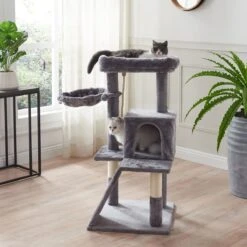 ACAZA Krabpaal, Kattenboom Met Krabbord En Huisjes Voor Meerdere Katten, Lichtgrijs -Dieren Product Winkel 1200x1200 1