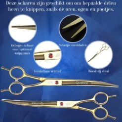 Scharenset Hond - 8-Delige Scharenset - Hondenschaar - Trimset - Trimschaar Voor Honden - Huisdier Knipset - Effileerschaar Hond - Goud -Dieren Product Winkel 1200x1200 1311