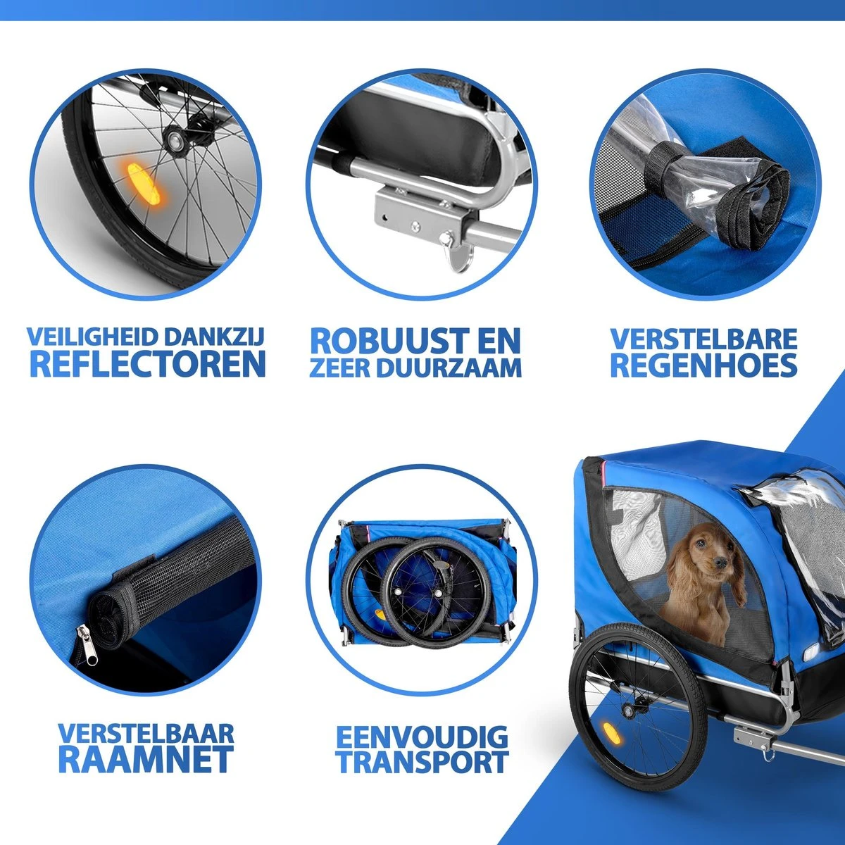 Bicycle Gear Fietskar Hond - Max. 25 KG - Plat Opvouwbaar - Eenvoudige Montage - Regenhoes - Afneembare Luchtbanden 2 Bicycle Gear Fietskar Hond - Max. 25 KG - Plat Opvouwbaar - Eenvoudige Montage - Regenhoes - Afneembare Luchtbanden - Afbeelding 2