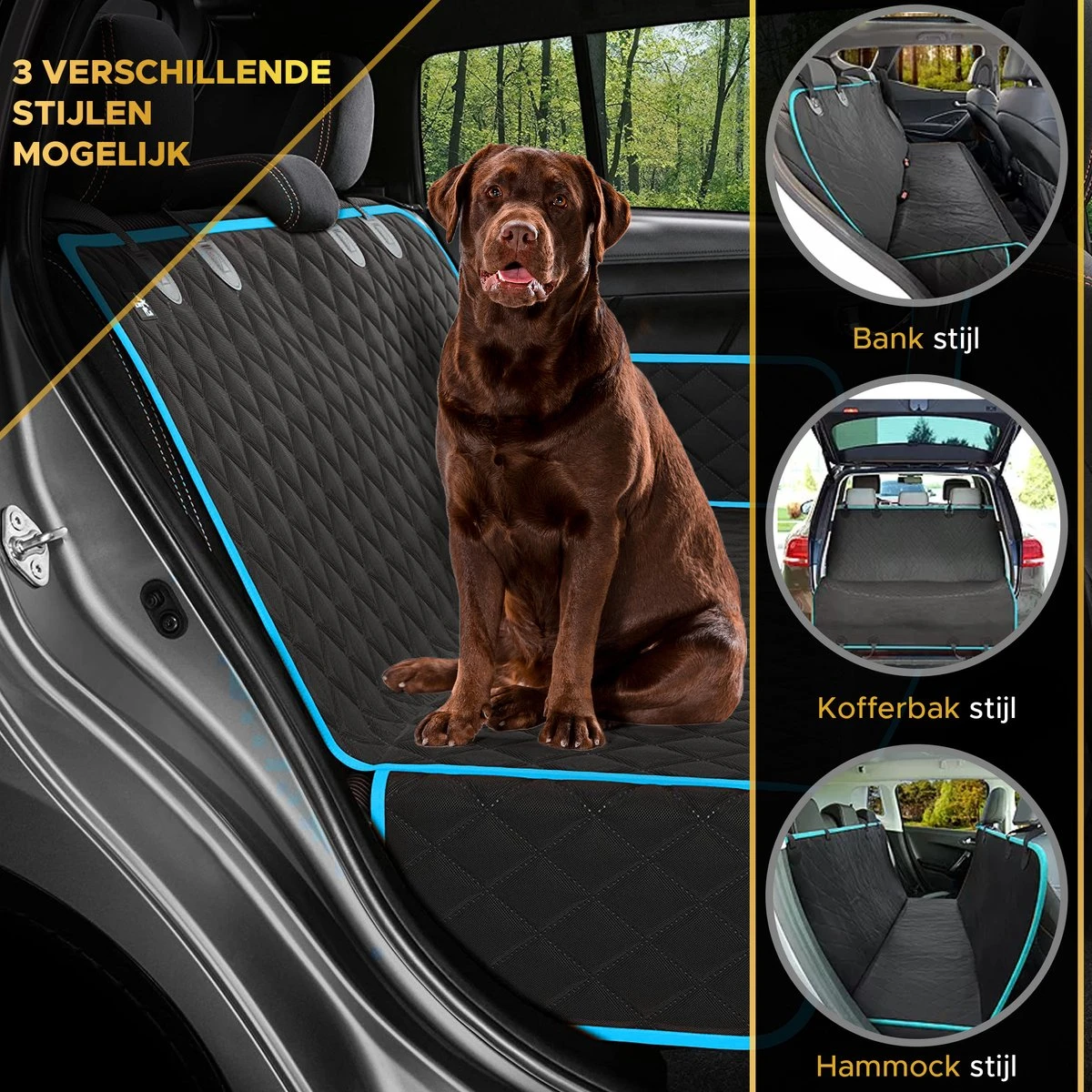 Toivo Hondendeken Auto Achterbank En Kofferbak - Dierendeken - Zwart / Blauw - 136 X 148 Cm - Incl. Opbergtas En Hondengordel - Beschermhoes - Reisbench Hond 7 Toivo Hondendeken Auto Achterbank En Kofferbak - Dierendeken - Zwart / Blauw - 136 X 148 Cm - Incl. Opbergtas En Hondengordel - Beschermhoes - Reisbench Hond - Afbeelding 7