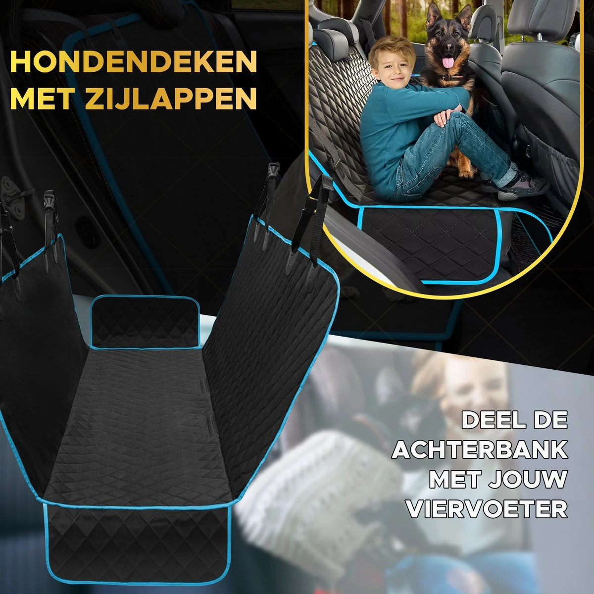 Toivo Hondendeken Auto Achterbank En Kofferbak - Dierendeken - Zwart / Blauw - 136 X 148 Cm - Incl. Opbergtas En Hondengordel - Beschermhoes - Reisbench Hond 9 Toivo Hondendeken Auto Achterbank En Kofferbak - Dierendeken - Zwart / Blauw - 136 X 148 Cm - Incl. Opbergtas En Hondengordel - Beschermhoes - Reisbench Hond - Afbeelding 9