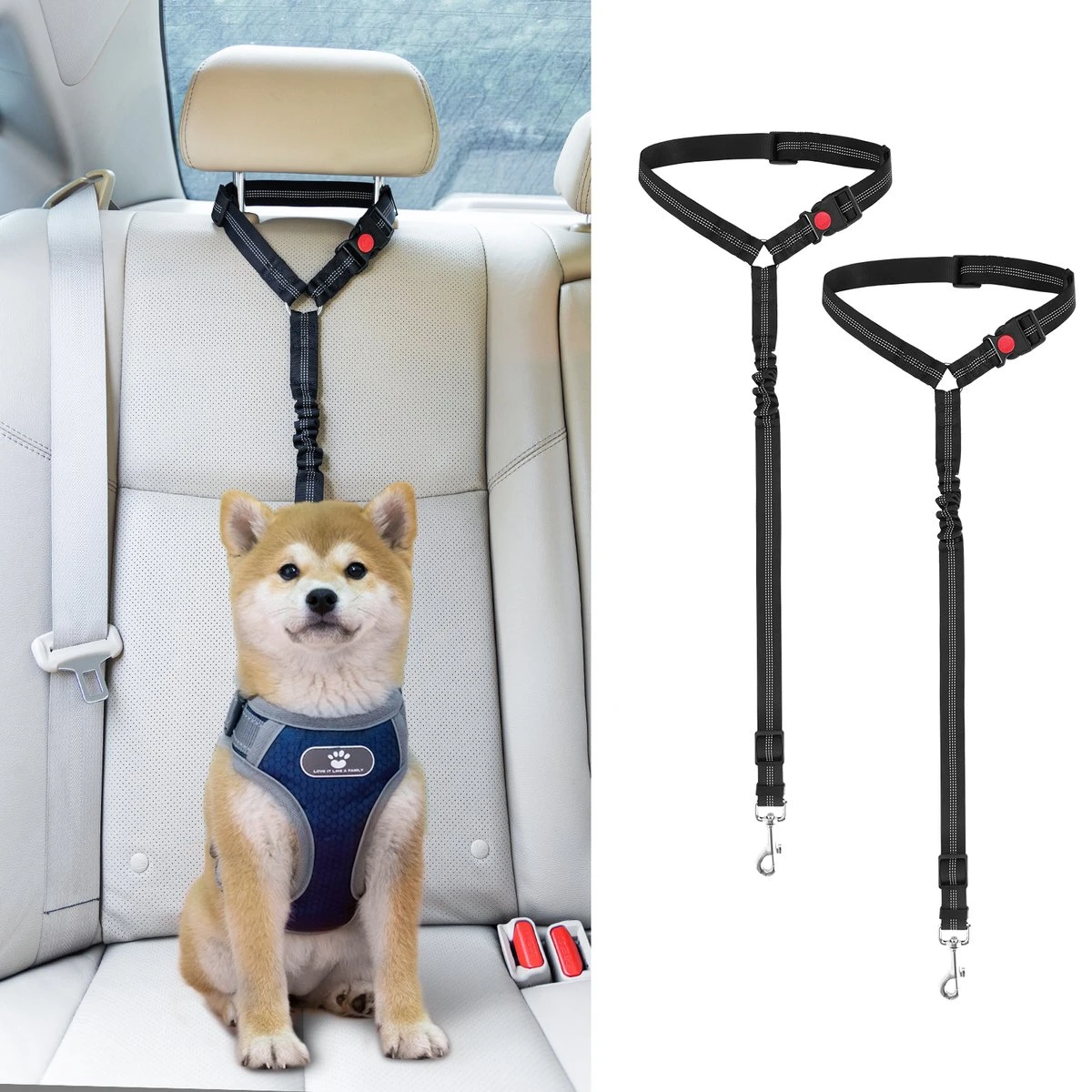 Nobleza Hoofdsteun Gordel - Voor Honden Zwart - 2 Stuks 5 Nobleza Hoofdsteun Gordel - Voor Honden Zwart - 2 Stuks - Afbeelding 5