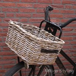 Fietsmand-45x35xH25-Riet-Rotan-Voor-Grijs-Leren Handgrepen