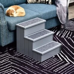 Merkloos Hondentrap Met Tapijtbekleding - Met Opbergruimte - Kattentrap - Trapje - Honden - Kat - Dieren - Hout - Grijs - 40,5 X 44,5 X 38 Cm -Dieren Product Winkel 1200x1200 2247