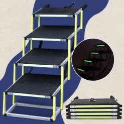 Hondentrap Auto Voor Grote En Kleine Honden PRIORPET - Oplichtende Markering - Opvouwbare Autotrap Voor Stijve Gewrichten - Hondenloopplank Geschikt Voor Alle Auto's - Antislip - 4 Treden