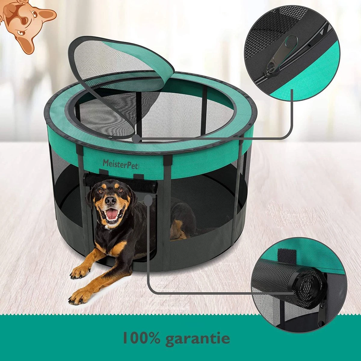 Meisterpets Opvouwbare Puppyren Rond - Extra Stevig - (Ø X H) 75 X 43 Cm - Incl. Gratis Drinkbak! 6 Meisterpets Opvouwbare Puppyren Rond - Extra Stevig - (Ø X H) 75 X 43 Cm - Incl. Gratis Drinkbak! - Afbeelding 6