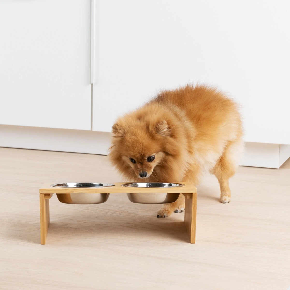 Navaris Verhoogd Dubbel Dieren Voedingsstation - 2 Kommen Voor Katten En Kleine Honden - Roestvrij Staal - Verhoogde Bamboe Standaard 5 Navaris Verhoogd Dubbel Dieren Voedingsstation - 2 Kommen Voor Katten En Kleine Honden - Roestvrij Staal - Verhoogde Bamboe Standaard - Afbeelding 5