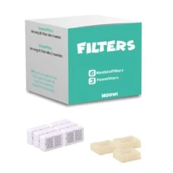 Moowi - Filterset Voor RVS Drinkfontein - 6x Koolstoffilter En 3x Foam Filter - 6 Maanden Aan Filters