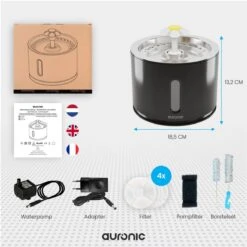 Auronic Drinkfontein - Katten En Honden - 2,4L - Dieren Drinkbak - Incl. 4 Filters En 2 Borstels - Zwart -Dieren Product Winkel 1200x1200 2553