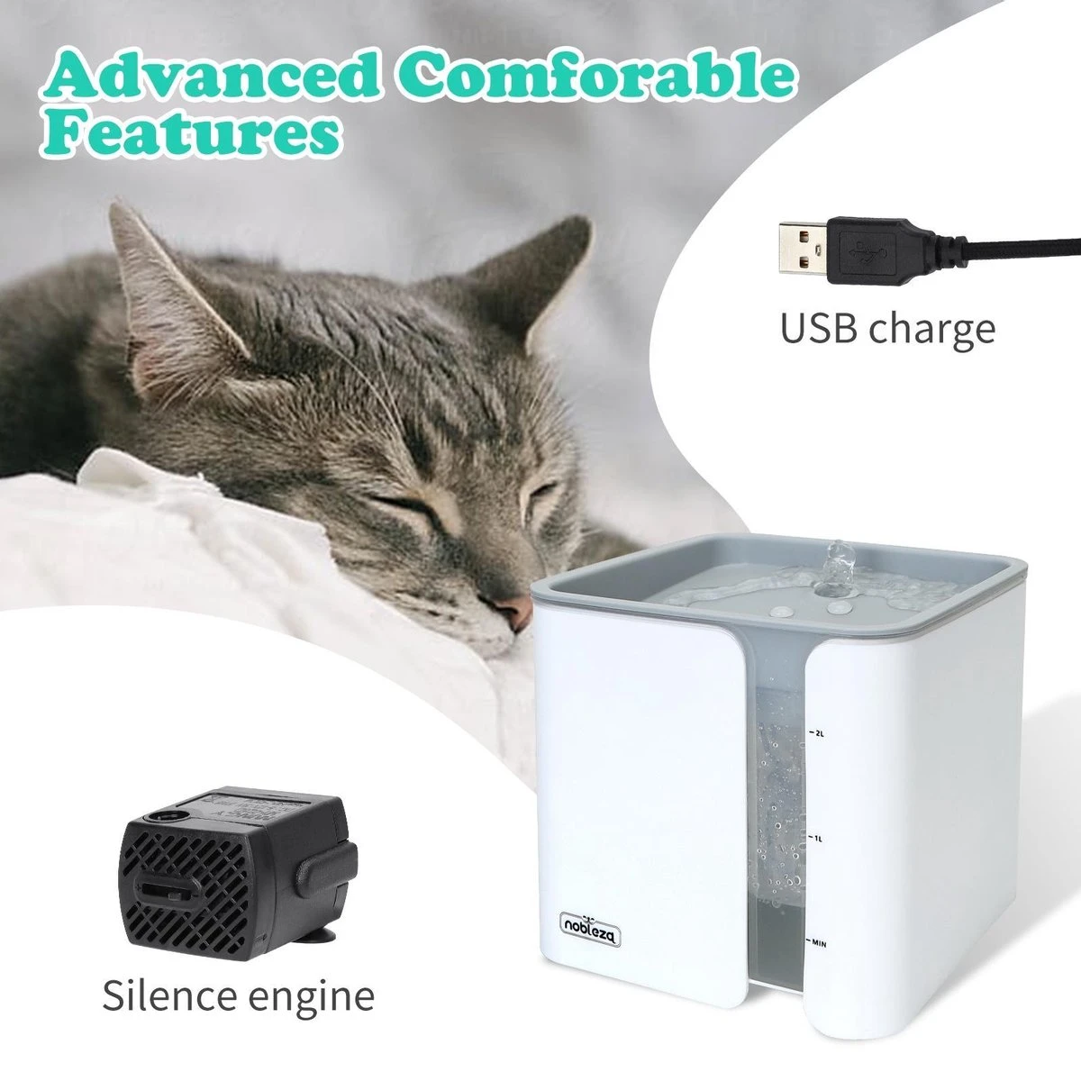 Nobleza USB Drinkfontein Voor Hond/Kat - 2L - Incl. 2 Filters - Wit 11 Nobleza USB Drinkfontein Voor Hond/Kat - 2L - Incl. 2 Filters - Wit - Afbeelding 11