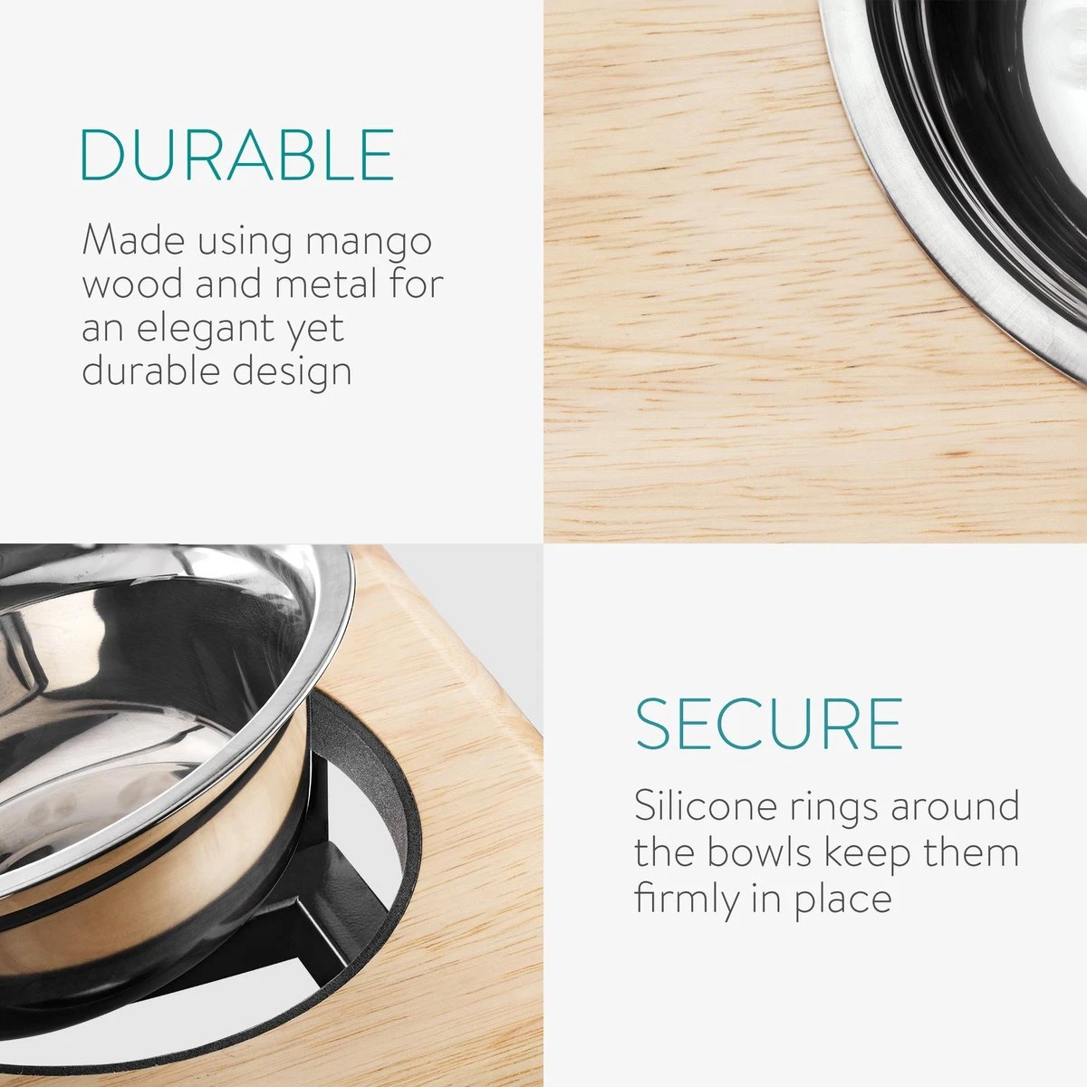 Navaris Houder Voor Dubbele Voerbak - In Hoogte Verstelbaar Voederstation Van Hout En Metaal - Inclusief 2 Roestvrijstalen Bakken - Voor Honden 4 Navaris Houder Voor Dubbele Voerbak - In Hoogte Verstelbaar Voederstation Van Hout En Metaal - Inclusief 2 Roestvrijstalen Bakken - Voor Honden - Afbeelding 4