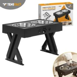 Tensfact® Voerbak Hond & Kat Dubbele Voerbak Voor Honden En Katten – Geschikt Voor Hondenvoer, Kattenvoer, Hondensnacks & Kattensnoepjes – Zwart