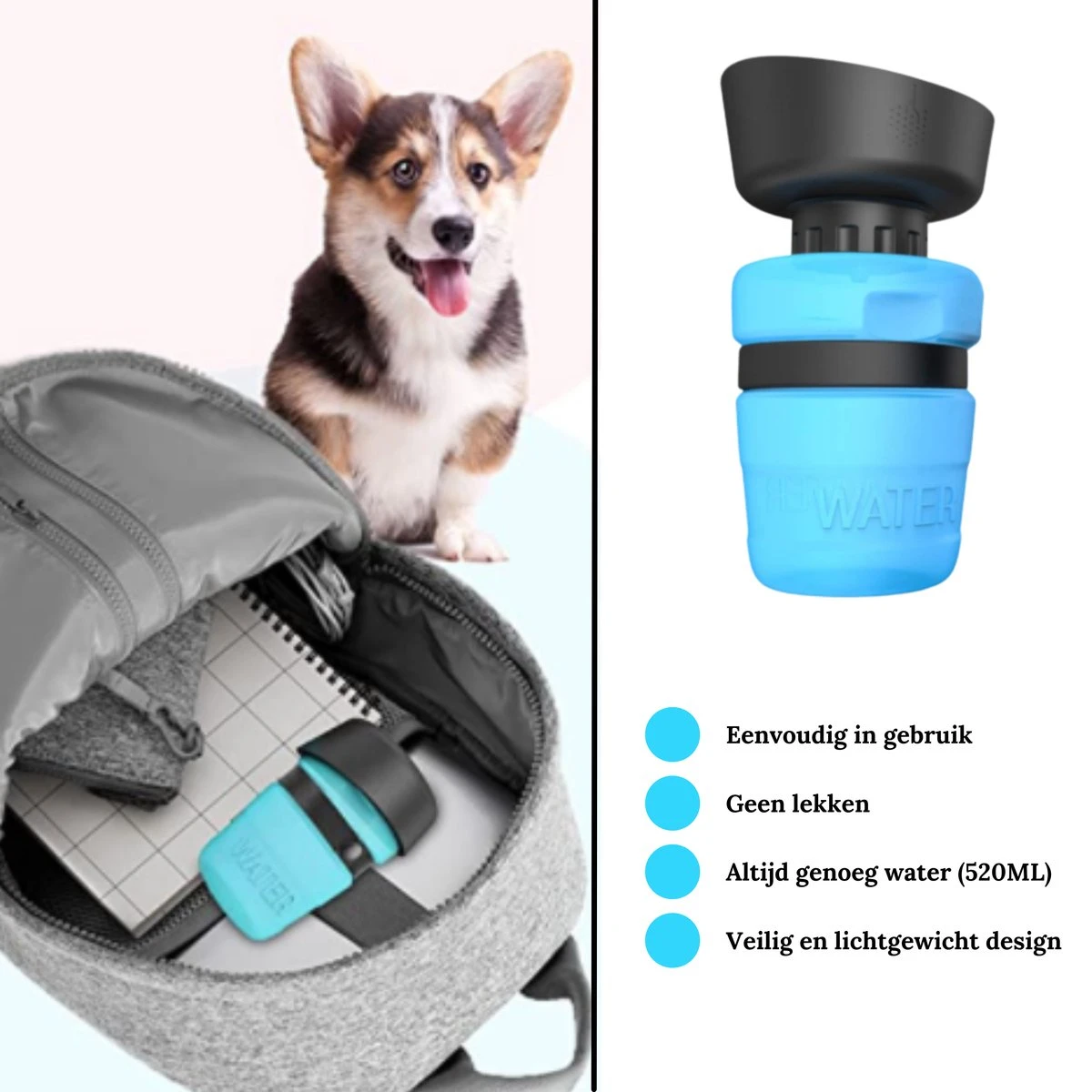 VEDIC® - Honden Drinkfles Blauw - Lekvrije Waterfles - Bidon - BPA Vrij - Voor Onderweg - 520ML 2 VEDIC® - Honden Drinkfles Blauw - Lekvrije Waterfles - Bidon - BPA Vrij - Voor Onderweg - 520ML - Afbeelding 2