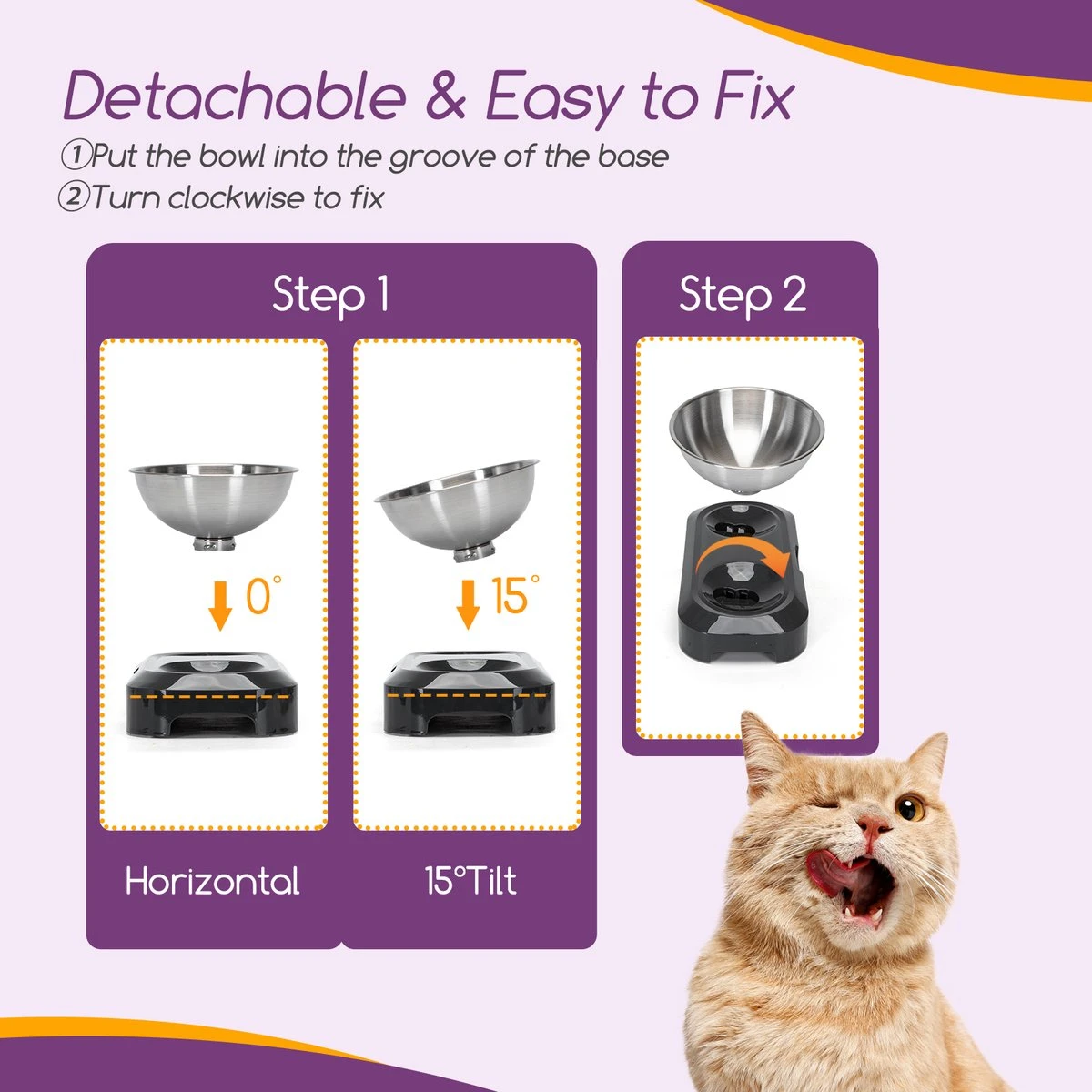 Nobleza Katten Voerbakjes - Ergonomische Dubbele Voerbak - Anti Braak Voerbak Voor Katten - Zwart - Dubbel - RVS 2 Nobleza Katten Voerbakjes - Ergonomische Dubbele Voerbak - Anti Braak Voerbak Voor Katten - Zwart - Dubbel - RVS - Afbeelding 2