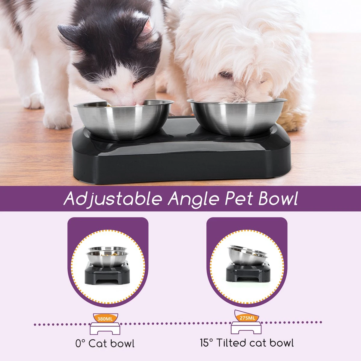 Nobleza Katten Voerbakjes - Ergonomische Dubbele Voerbak - Anti Braak Voerbak Voor Katten - Zwart - Dubbel - RVS 3 Nobleza Katten Voerbakjes - Ergonomische Dubbele Voerbak - Anti Braak Voerbak Voor Katten - Zwart - Dubbel - RVS - Afbeelding 3