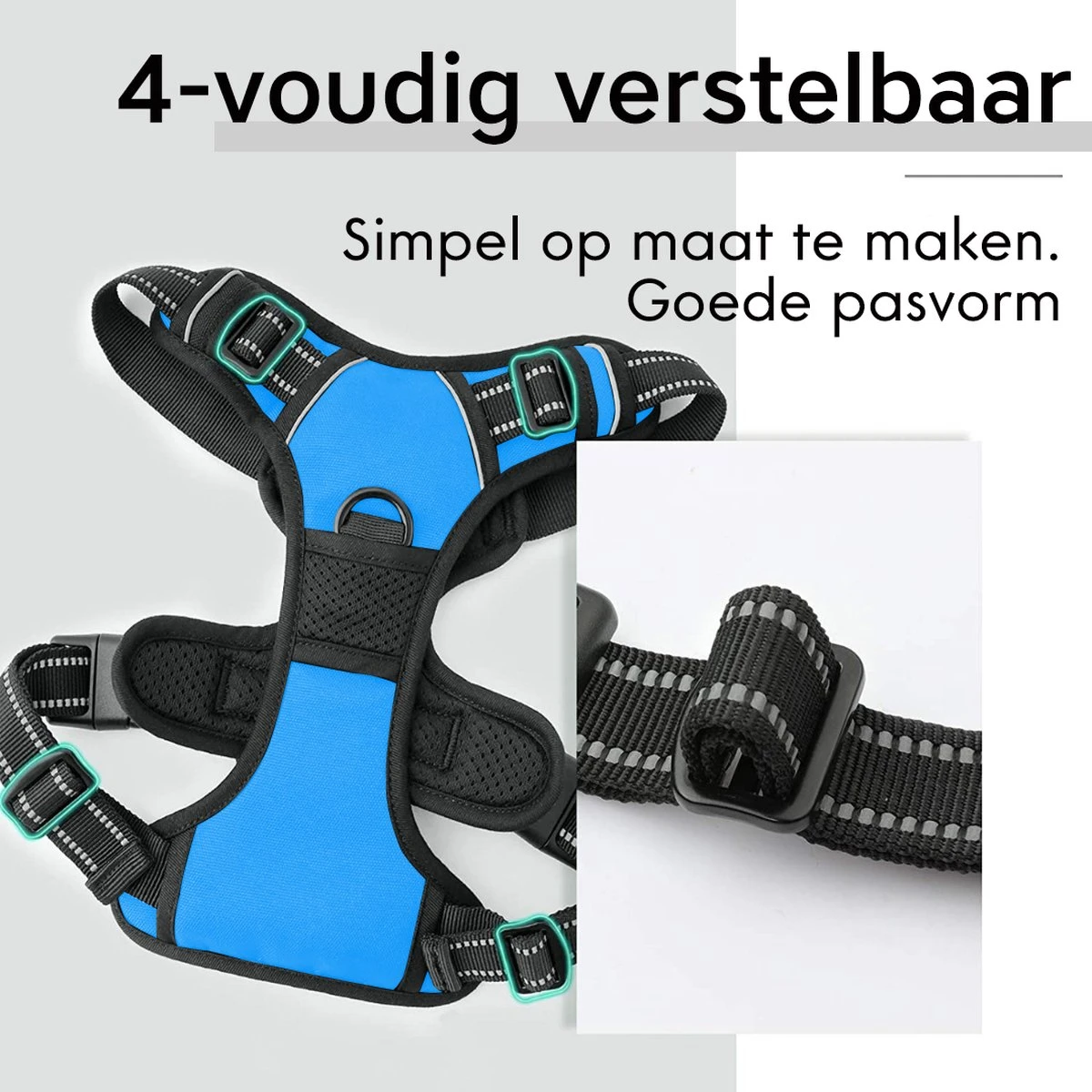 Sharon B - Hondentuigje - Voor Middelgrote Honden - Blauw - Maat M - No Pull Harnas - Anti Trek - Reflecterend - Hoeft Niet Over Het Hoofd Aangetrokken Te Worden 2 Sharon B - Hondentuigje - Voor Middelgrote Honden - Blauw - Maat M - No Pull Harnas - Anti Trek - Reflecterend - Hoeft Niet Over Het Hoofd Aangetrokken Te Worden - Afbeelding 2