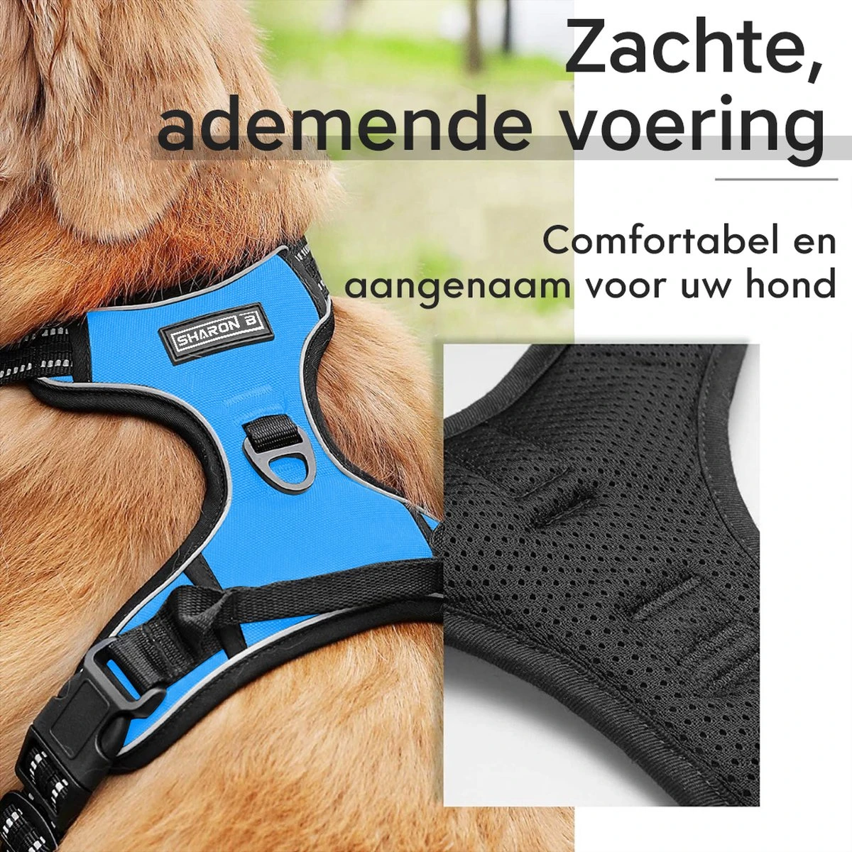 Sharon B - Hondentuigje - Voor Middelgrote Honden - Blauw - Maat M - No Pull Harnas - Anti Trek - Reflecterend - Hoeft Niet Over Het Hoofd Aangetrokken Te Worden 5 Sharon B - Hondentuigje - Voor Middelgrote Honden - Blauw - Maat M - No Pull Harnas - Anti Trek - Reflecterend - Hoeft Niet Over Het Hoofd Aangetrokken Te Worden - Afbeelding 5