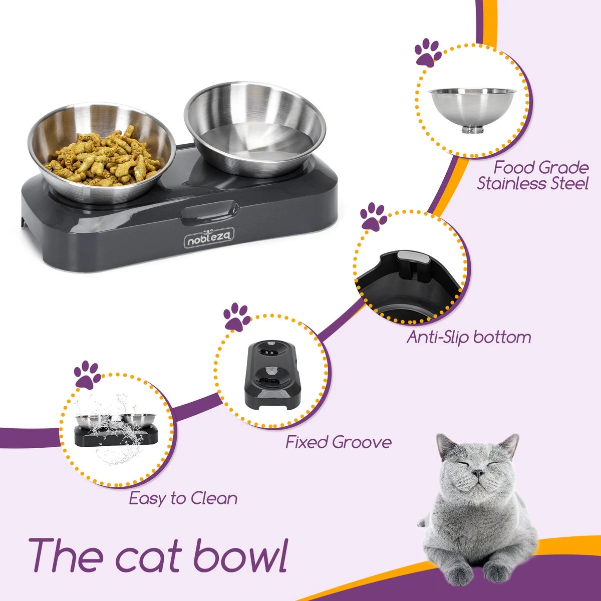 Nobleza Katten Voerbakjes - Ergonomische Dubbele Voerbak - Anti Braak Voerbak Voor Katten - Zwart - Dubbel - RVS 8 Nobleza Katten Voerbakjes - Ergonomische Dubbele Voerbak - Anti Braak Voerbak Voor Katten - Zwart - Dubbel - RVS - Afbeelding 8