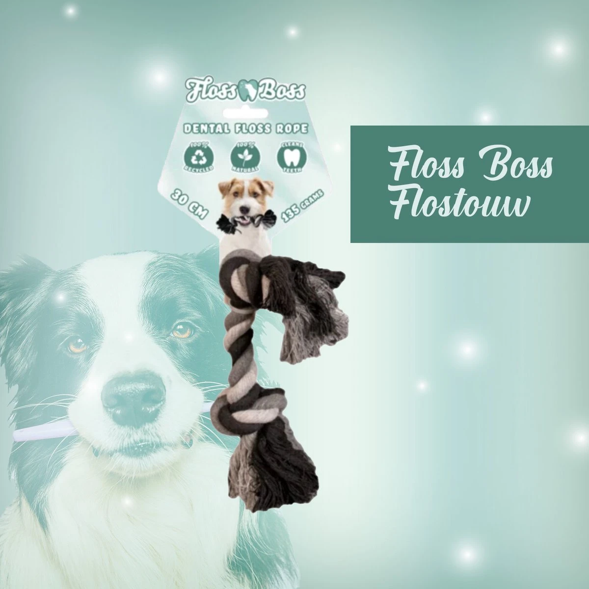 Floss Boss Flostouw – Zeer Stevig En Veilig Hondenspeelgoed – Hondentouw Van Gerecycled Katoen – Grijs Trektouw – 30cm - 135g – 2 Knopen 3 Floss Boss Flostouw – Zeer Stevig En Veilig Hondenspeelgoed – Hondentouw Van Gerecycled Katoen – Grijs Trektouw – 30cm - 135g – 2 Knopen - Afbeelding 3