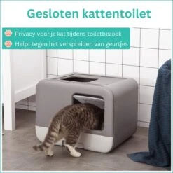 Kattenbak - 2 Uitgangen - Kattentoilet - Uitschuifbare Bodem - Met Schepje - Grijs 53 X 40 X 40 Cm -Dieren Product Winkel 1200x1200 346