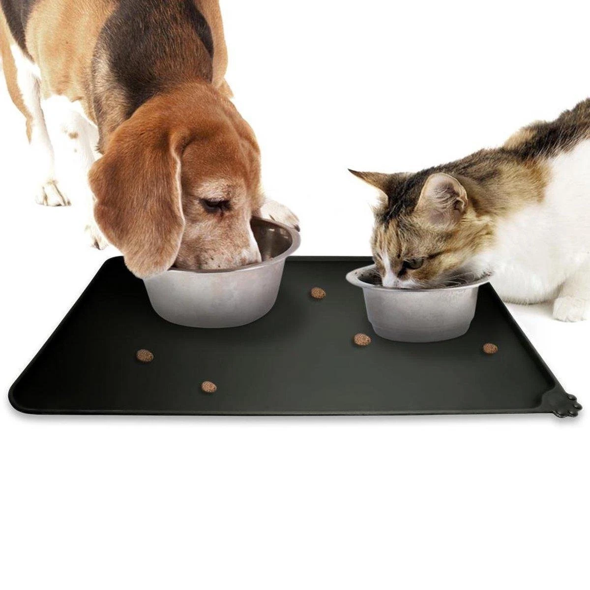 Winkrs - Placemat Voor Voerbak Van Hond Of Kat Huisdieren - Zwart Siliconen Waterdicht 1 Winkrs - Placemat Voor Voerbak Van Hond Of Kat Huisdieren - Zwart Siliconen Waterdicht