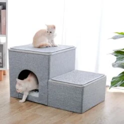 2-in-1 Hondenhuis & Hondentrap - Voor Binnen - Huisdieren Huisje - Hondenmand - Kattenmand - 67.5x40x37.5 Cm - Grijs -Dieren Product Winkel 1200x1200 3659