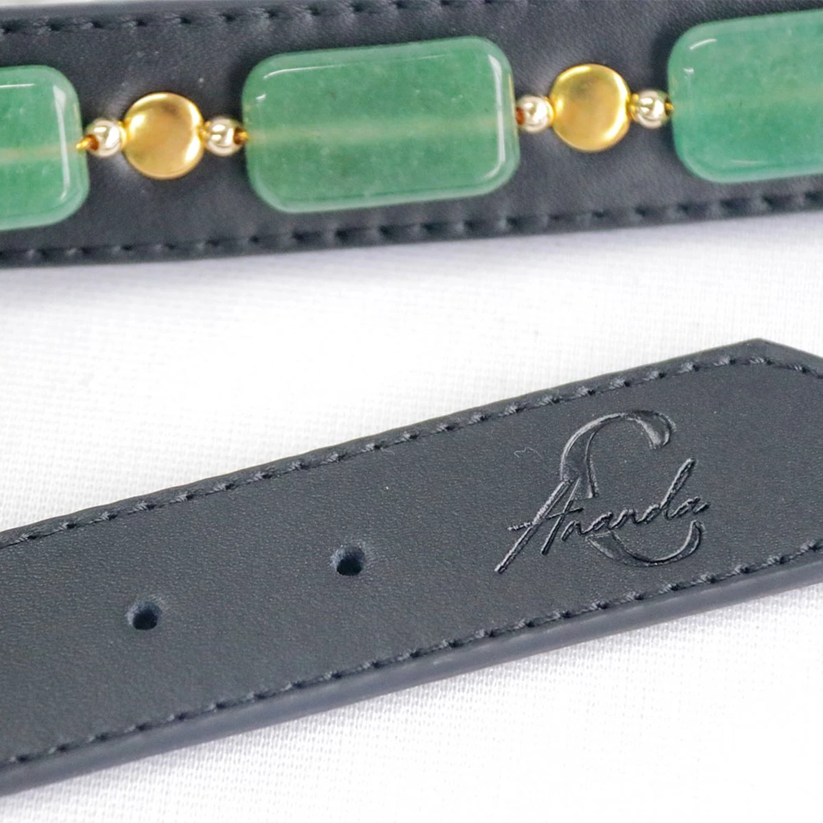 Merkloos Hondenhalsband Met Edelstenen - Avonturijn - Maat L - Kalmerend - Leer - Luxe Band 3 Merkloos Hondenhalsband Met Edelstenen - Avonturijn - Maat L - Kalmerend - Leer - Luxe Band - Afbeelding 3