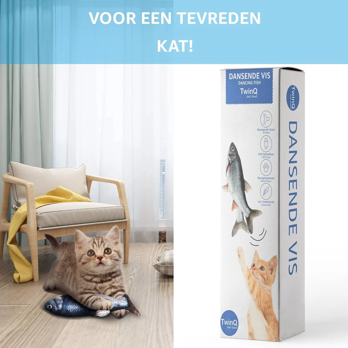 TwinQ Dansende Vis - Bewegende Vis Met Kattenkruid - Kattenspeeltjes - USB Oplaadbaar - Speelgoed Voor Katten - Incl. Kattenlampje 8 TwinQ Dansende Vis - Bewegende Vis Met Kattenkruid - Kattenspeeltjes - USB Oplaadbaar - Speelgoed Voor Katten - Incl. Kattenlampje - Afbeelding 8