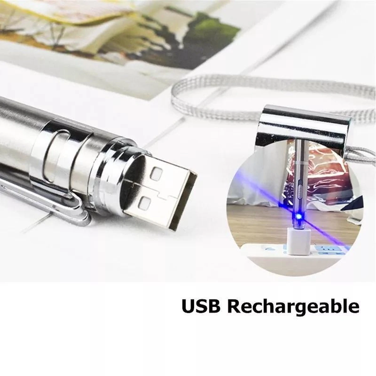 Laserpen - Oplaadbaar Met USB - Rode Laser - RVS Zilver - UV - Zaklamp - LED - Kat - Katten Speeltjes - Kattenspeelgoed - 7 Verschillende Standen 7 Laserpen - Oplaadbaar Met USB - Rode Laser - RVS Zilver - UV - Zaklamp - LED - Kat - Katten Speeltjes - Kattenspeelgoed - 7 Verschillende Standen - Afbeelding 7