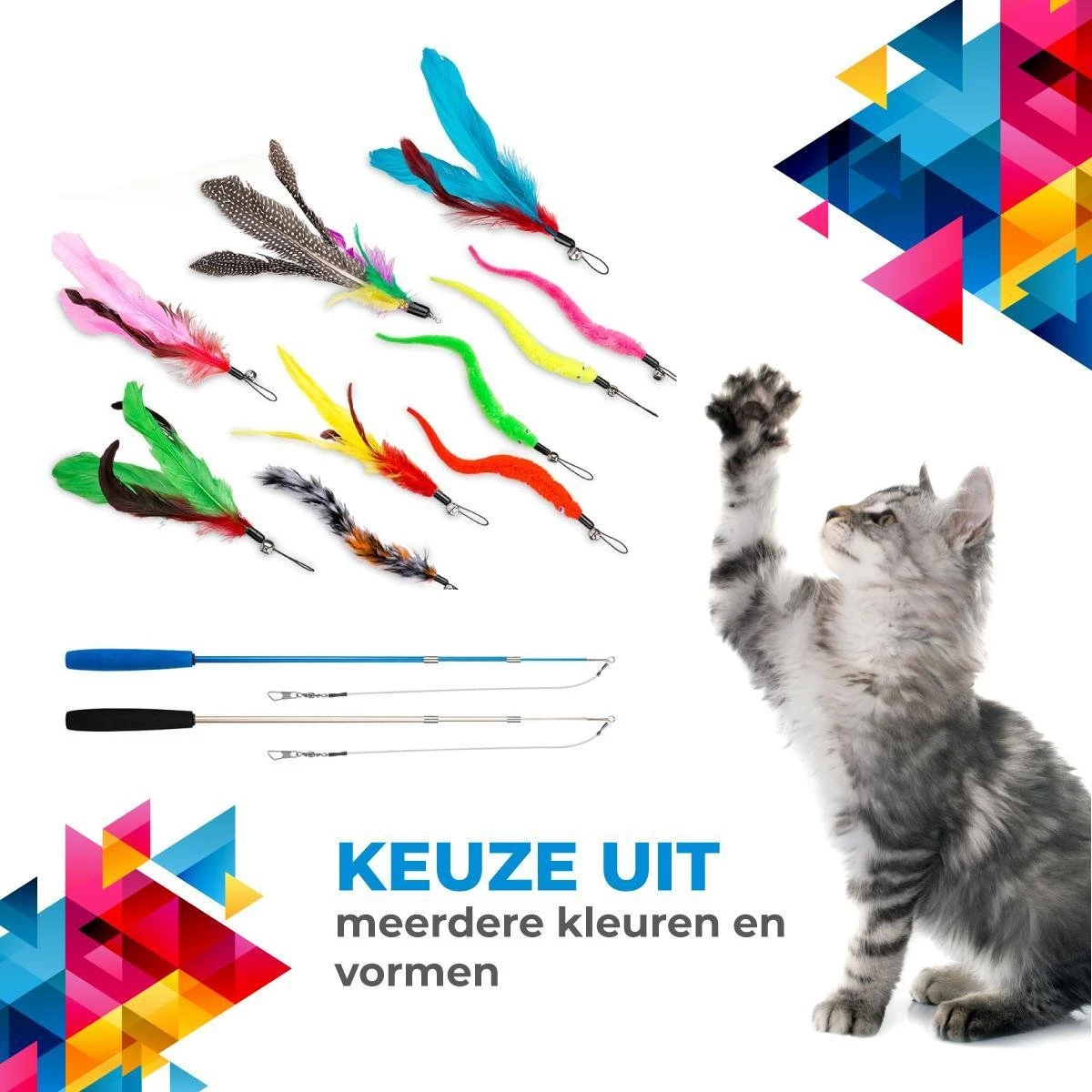 Merkloos 2 Kattenhengels Met 10 Speeltjes – Bewegende Kattenspeeltjes Met Veren En Belletjes – Interactieve Kattenspeelgoed Voor Kittens – Cat Toys 2 Merkloos 2 Kattenhengels Met 10 Speeltjes – Bewegende Kattenspeeltjes Met Veren En Belletjes – Interactieve Kattenspeelgoed Voor Kittens – Cat Toys - Afbeelding 2