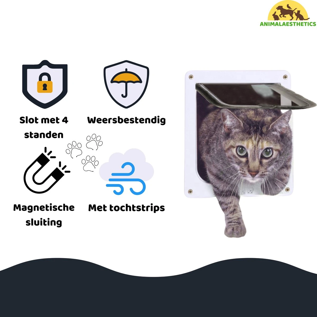 AnimalAesthetics® Kattenluik - Wit- M - Voor Middelgrote & Kleine Katten - Incl. Montageset En Handleiding 2 AnimalAesthetics® Kattenluik - Wit- M - Voor Middelgrote & Kleine Katten - Incl. Montageset En Handleiding - Afbeelding 2