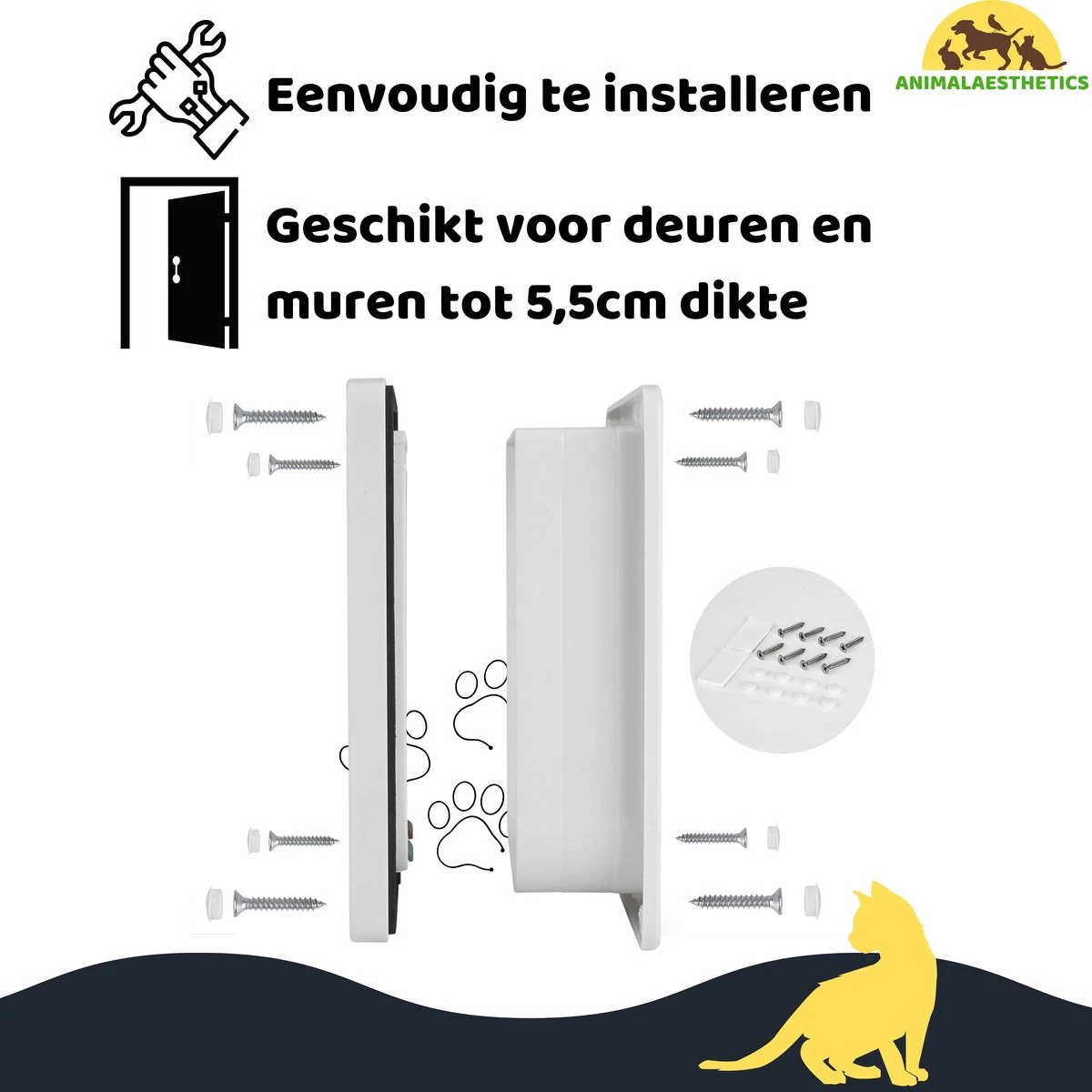 AnimalAesthetics® Kattenluik - Wit- M - Voor Middelgrote & Kleine Katten - Incl. Montageset En Handleiding 4 AnimalAesthetics® Kattenluik - Wit- M - Voor Middelgrote & Kleine Katten - Incl. Montageset En Handleiding - Afbeelding 4