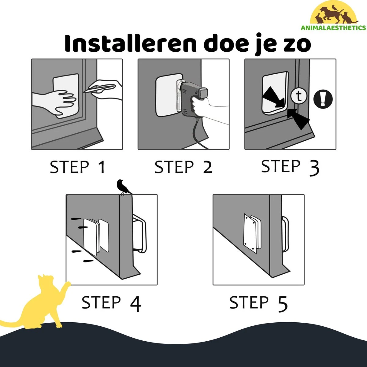 AnimalAesthetics® Kattenluik - Wit- M - Voor Middelgrote & Kleine Katten - Incl. Montageset En Handleiding 6 AnimalAesthetics® Kattenluik - Wit- M - Voor Middelgrote & Kleine Katten - Incl. Montageset En Handleiding - Afbeelding 6