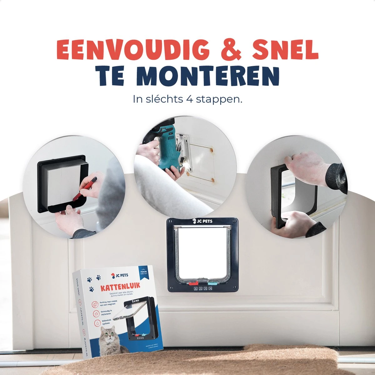 JC Pets Premium Kattenluik - Inclusief Tunnel - 4 Vergrendelingsstanden - Zwart - 20 X 19 X 5.5 Cm - Waterdicht 3 JC Pets Premium Kattenluik - Inclusief Tunnel - 4 Vergrendelingsstanden - Zwart - 20 X 19 X 5.5 Cm - Waterdicht - Afbeelding 3