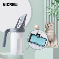 YELÉ LIVING – Kattenbakschep – Haarverwijderaar - Cat Litter Scoop – Kattenbakschep Met Container – Katten – Kattenbak – Grijs/wit – Kattenbak Schep – Grind – Kattengrind – Kattenbak Grind – Poep Zakjes – Afvalcontainer - All-in-1 Kattenbakschep -Dieren Product Winkel 1200x1200 688