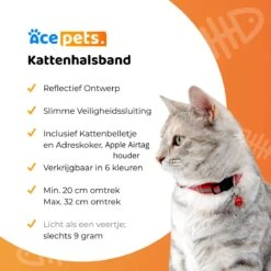 ACE Pets Reflecterende Kattenhalsband Met Veiligheidssluiting – Halsband Kat & Kitten - Met Adreskoker - Kittenhalsband & Kattenbandje Met Belletje - Geschikt Voor Apple Airtag - Zwart -Dieren Product Winkel 1200x1200 728