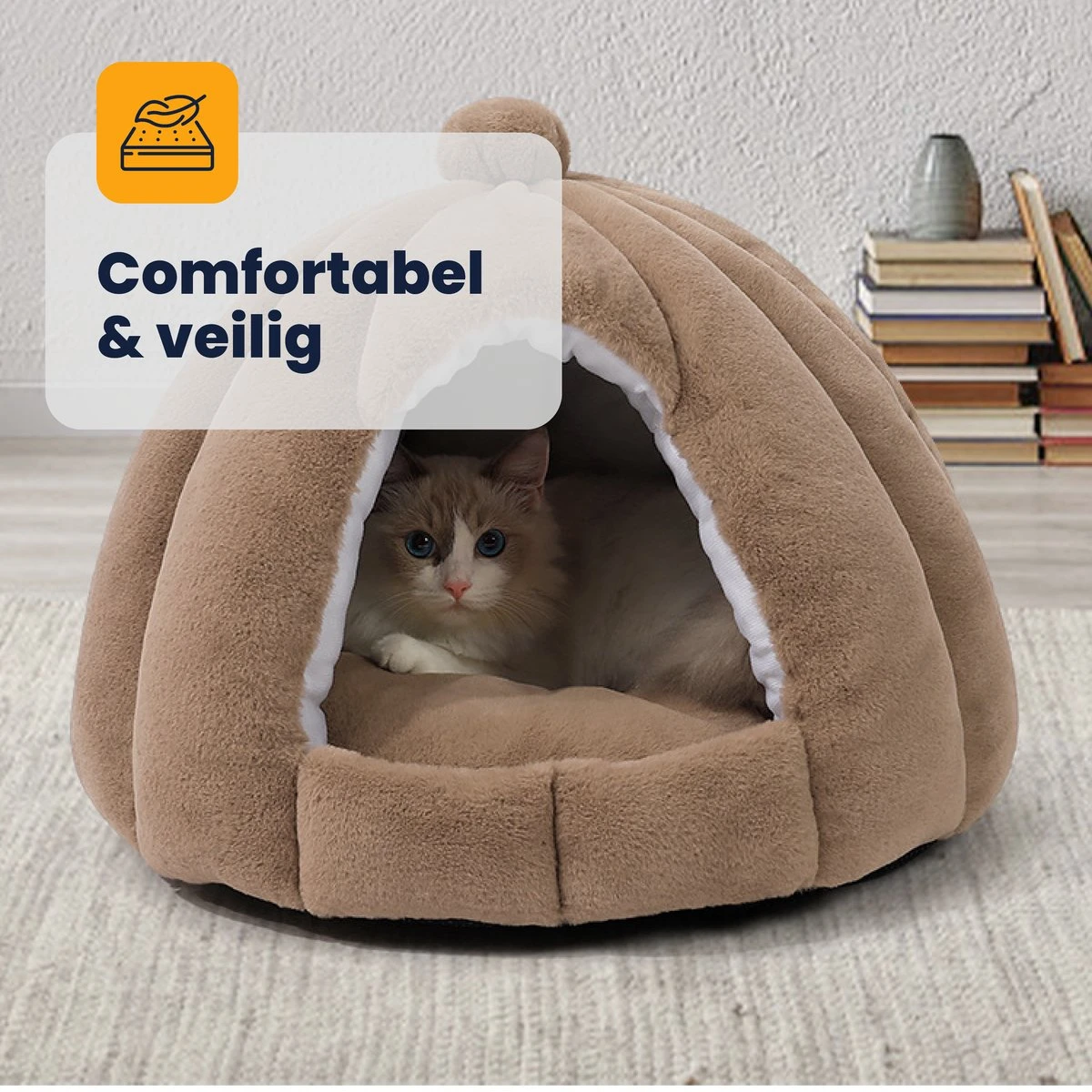 MIRO Katten Huis - Kattenhuizen - Kattenhok - Kattenmand - Dierenhuis - Extra Zacht - Bruin 2 MIRO Katten Huis - Kattenhuizen - Kattenhok - Kattenmand - Dierenhuis - Extra Zacht - Bruin - Afbeelding 2