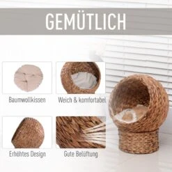 PawHut Kattenmand Rotan Kattennest Kattenbed Met Kussen Huisdierbed Bruin D30-104 -Dieren Product Winkel 1200x1200 844