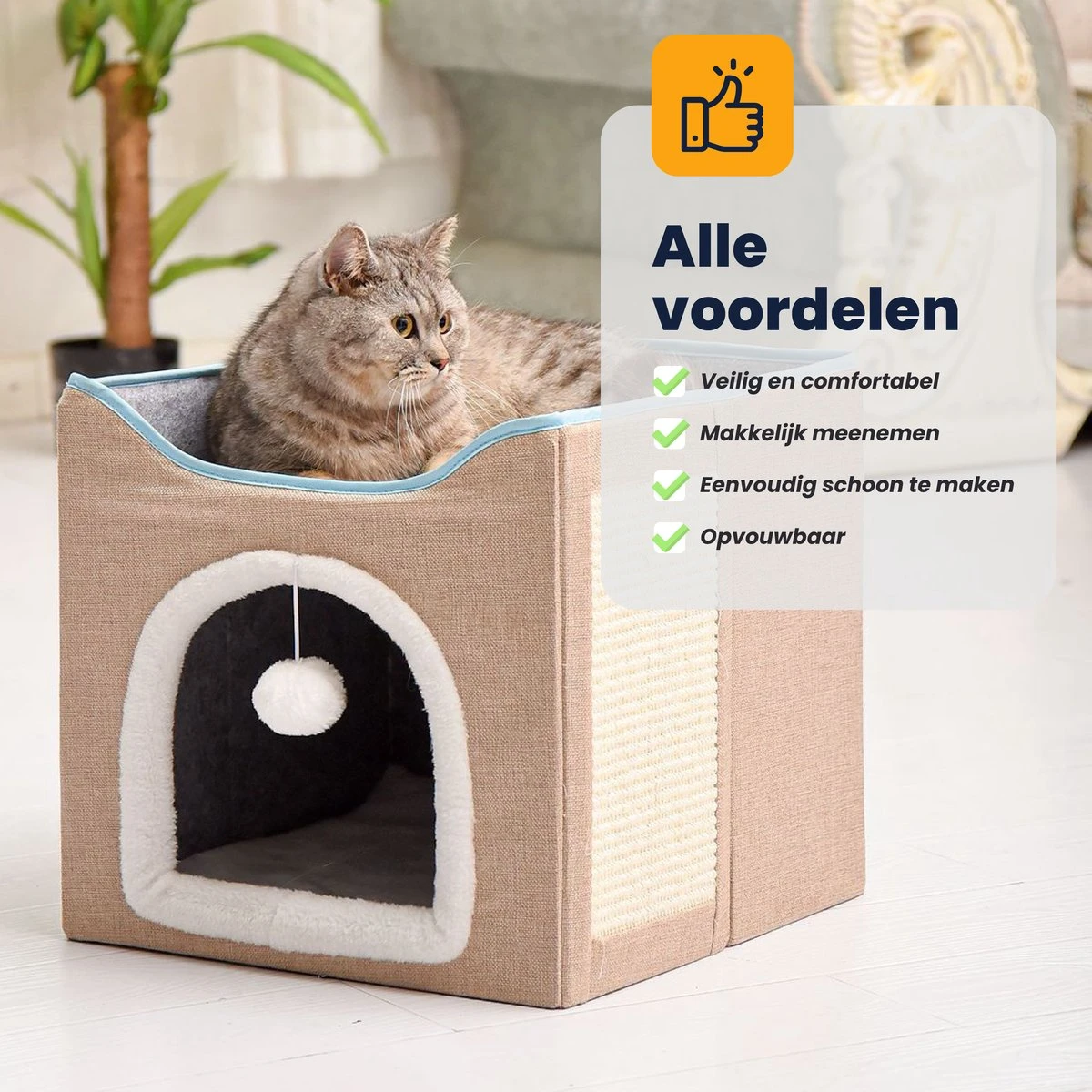 MIRO Katten Huis - Kattenhuizen - Kattenhok - Kattenmand - Dierenhuis - Opvouwbaar - Met Krabmat - Abrikoos 3 MIRO Katten Huis - Kattenhuizen - Kattenhok - Kattenmand - Dierenhuis - Opvouwbaar - Met Krabmat - Abrikoos - Afbeelding 3