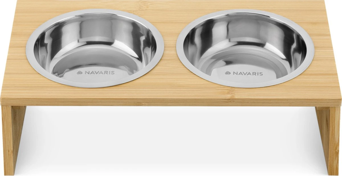 Navaris Verhoogd Dubbel Dieren Voedingsstation - 2 Kommen Voor Katten En Kleine Honden - Roestvrij Staal - Verhoogde Bamboe Standaard 3 Navaris Verhoogd Dubbel Dieren Voedingsstation - 2 Kommen Voor Katten En Kleine Honden - Roestvrij Staal - Verhoogde Bamboe Standaard - Afbeelding 3