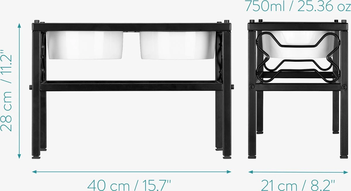 Navaris Verhoogde Voerbakset Met Standaard - 2 Keramische Voerbakken In Metalen Houder - 28 Cm Hoog - Voor Middelgrote En Grote Honden 4 Navaris Verhoogde Voerbakset Met Standaard - 2 Keramische Voerbakken In Metalen Houder - 28 Cm Hoog - Voor Middelgrote En Grote Honden - Afbeelding 4
