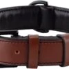 Brute Strength - Luxe Leren Halsband Hond - Bruin Met Zwarte Stiksels - XL - (56 - 63) X 3,5 Cm