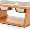 Verhoogde Voerbak Hond Met Standaard - RVS - Bamboe - Waterbak - Etensbak - Inhoud 1100ml & 900ml - Ergonomisch - Hout