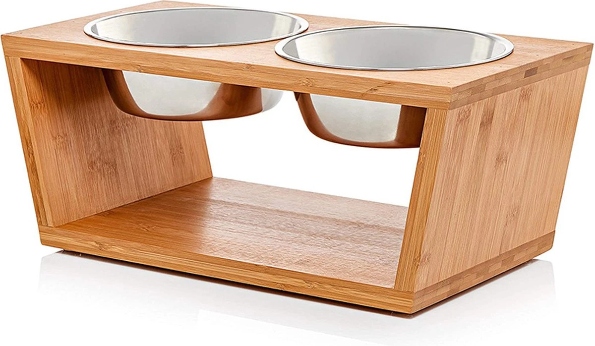 Verhoogde Voerbak Hond Met Standaard - RVS - Bamboe - Waterbak - Etensbak - Inhoud 1100ml & 900ml - Ergonomisch - Hout 1 Verhoogde Voerbak Hond Met Standaard - RVS - Bamboe - Waterbak - Etensbak - Inhoud 1100ml & 900ml - Ergonomisch - Hout