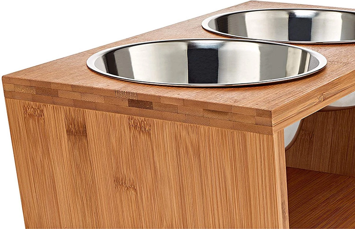 Verhoogde Voerbak Hond Met Standaard - RVS - Bamboe - Waterbak - Etensbak - Inhoud 1100ml & 900ml - Ergonomisch - Hout 2 Verhoogde Voerbak Hond Met Standaard - RVS - Bamboe - Waterbak - Etensbak - Inhoud 1100ml & 900ml - Ergonomisch - Hout - Afbeelding 2