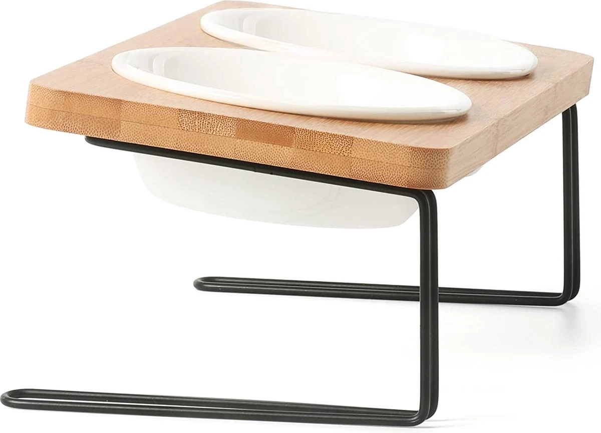 Verhoogde Bamboe Katten Voerbak – Voerbak Kat Keramiek – Drinkbak Hond – Eetbak Met Standaard – 350ml 1 Verhoogde Bamboe Katten Voerbak – Voerbak Kat Keramiek – Drinkbak Hond – Eetbak Met Standaard – 350ml